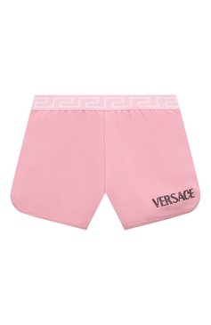 Детские хлопковые шорты VERSACE розового цвета, арт. 1013650/1A09694/8A-14A | Фото 1 (Случай: Повседневный; Материал сплава: Проставлено; Нос: Не проставлено; Материал внешний: Хлопок; Ростовка одежда: 8 лет | 128 см, 12 лет | 152 см, 16 лет | 164 см, 10 - 11 лет | 140 - 146см)