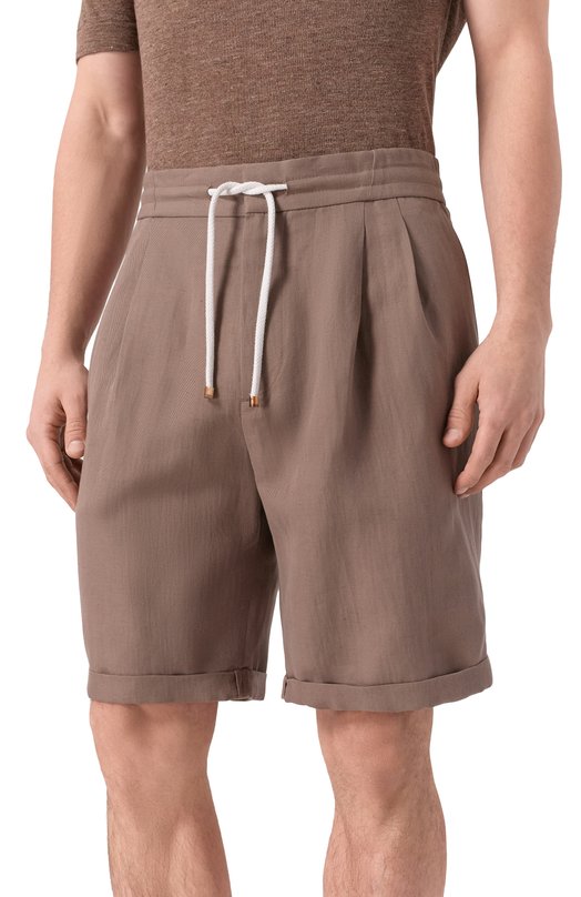 Шорты изо льна и хлопка Brunello Cucinelli MH255U0020 Коричневый  MH255U0020 Фото 3
