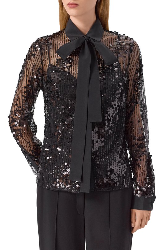 Блузка с отделкой пайетками Elie Saab SH127NP25/PA010 Чёрный  SH127NP25/PA010 Фото 3