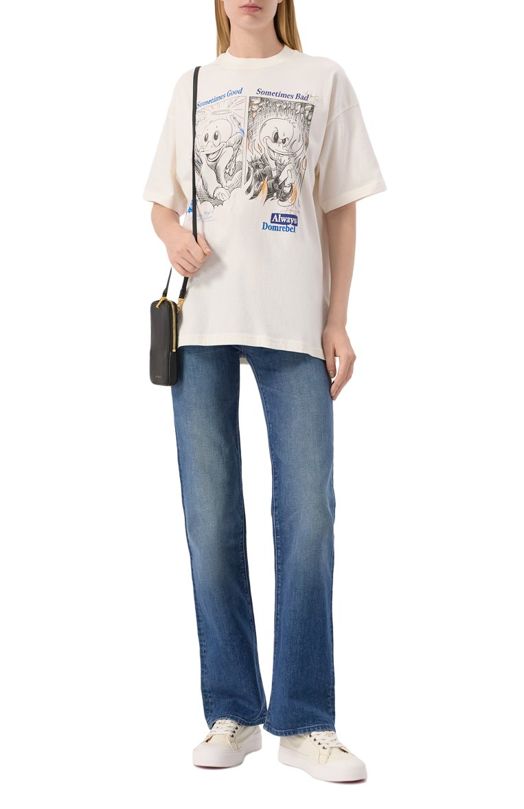 Женская хлопковая футболка DOMREBEL кремового цвета, арт. S0METIMES T-SHIRT SWAR0WSKI | Фото 2 (Длина (для топов): Стандартные; Рукава: Короткие; Материал сплава: Проставлено; Драгоценные камни: Проставлено; Стили: Кэжуэл; Принт: С принтом; Материал внешний: Хлопок)