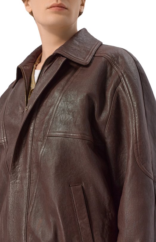 Кожаный бомбер Saint Laurent 858456/YCNF2 Коричневый  858456/YCNF2 Фото 5