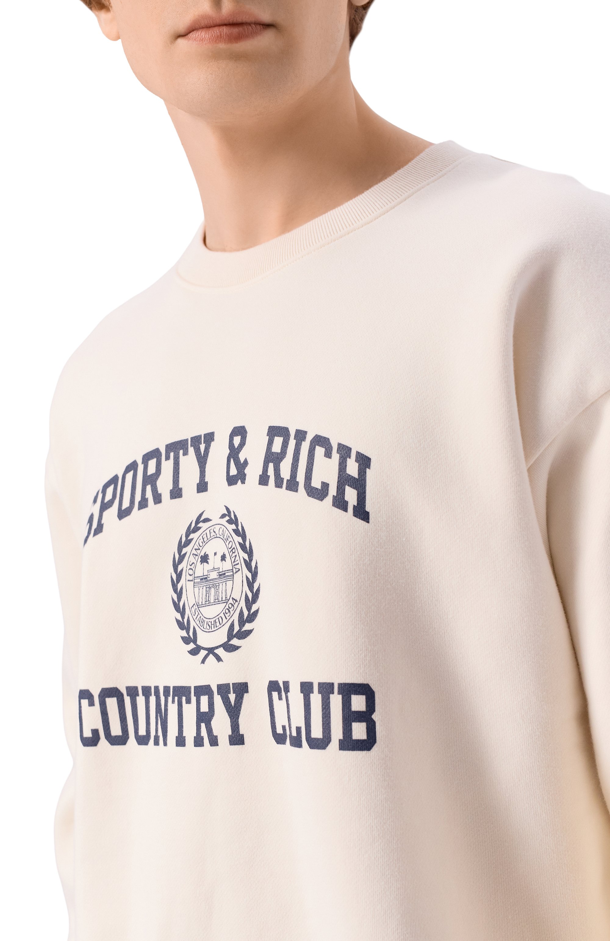 Хлопковый свитшот SPORTY AND RICH кремового цвета по цене 29300 руб., арт. ST09876218WH37, фото 5 Хлопковый свитшот SPORTY AND RICH, арт. ST09876218WH37, фото 5