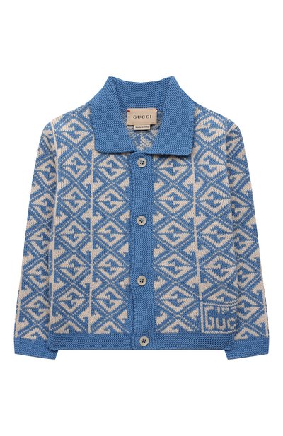 Кардиган из хлопка и шерсти GUCCI голубого цвета по цене 61850 руб., арт. 671172/XKB6G, фото 1 Кардиган из хлопка и шерсти GUCCI, арт. 671172/XKB6G, фото 1