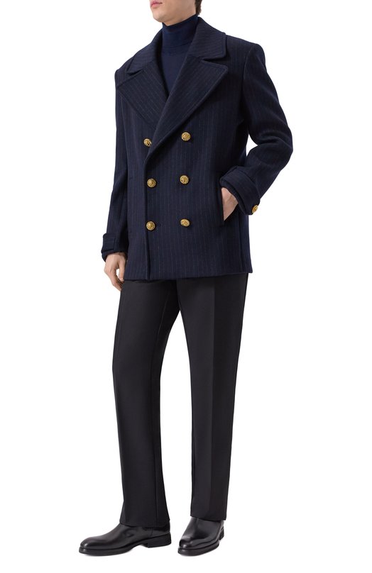 Шерстяное пальто Balmain FH0UA155/WC87 Синий  FH0UA155/WC87 Фото 2