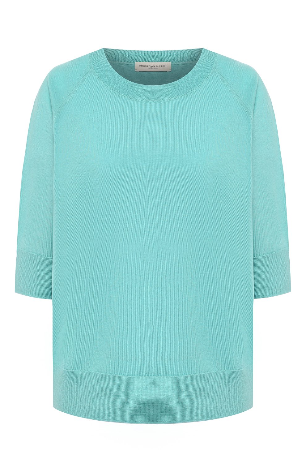 Шерстяной пуловер DRIES VAN NOTEN бирюзового цвета по цене 34050 руб., арт. 192-11298-8701, фото 1 Шерстяной пуловер DRIES VAN NOTEN, арт. 192-11298-8701, фото 1