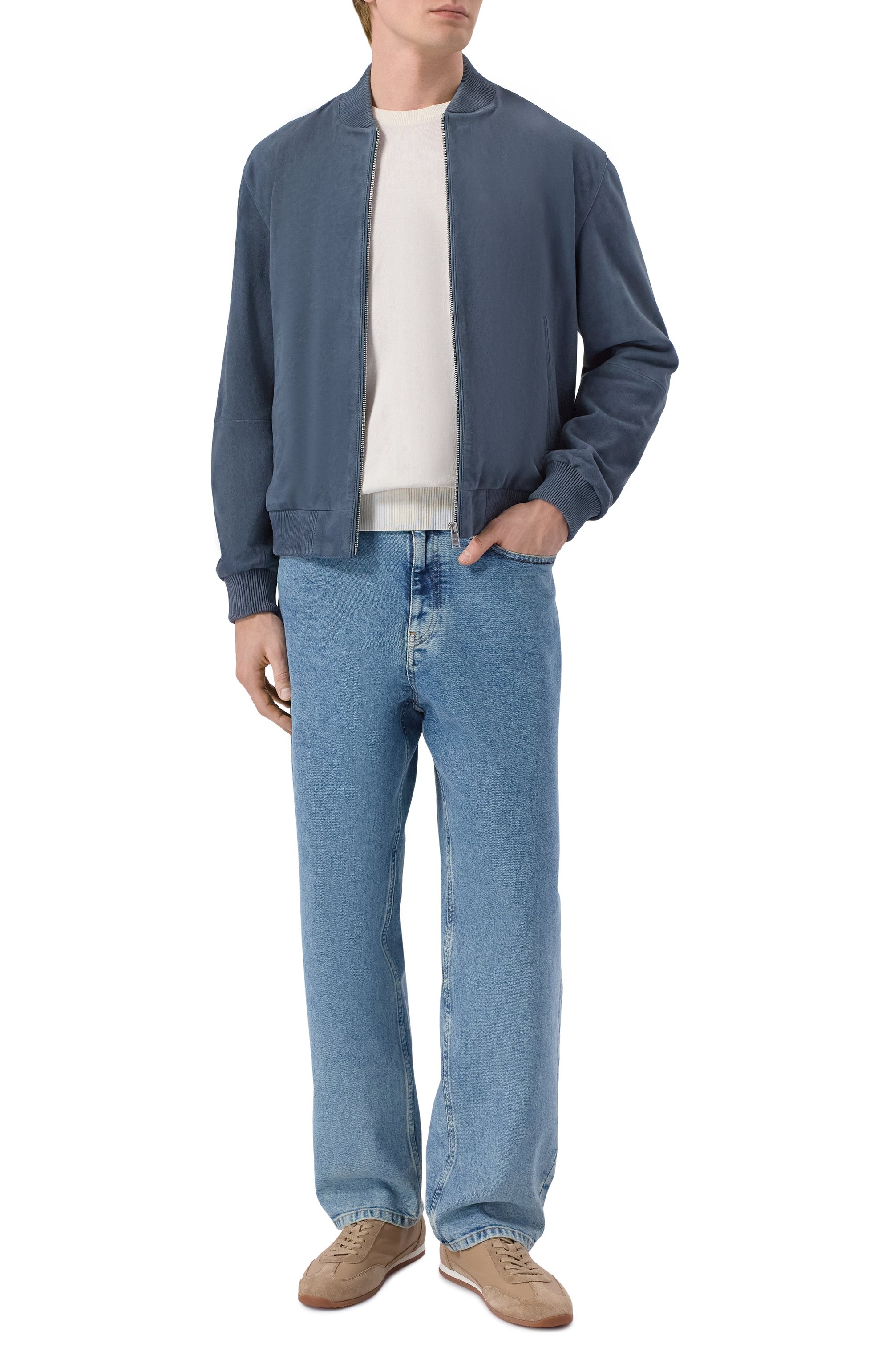 Замшевый бомбер BOSS голубого цвета по цене 82950 руб., арт. 50543213, фото 2 Замшевый бомбер BOSS, арт. 50543213, фото 2