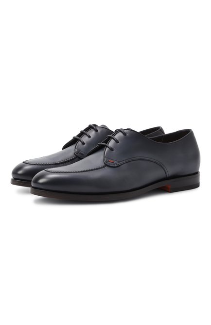 Мужские кожаные дерби SANTONI темно-синего цвета, арт. MCCG19005SA1SLAS | Фото 1 (Нос: Не проставлено; Материал сплава: Проставлено; Материал внутренний: Натуральная кожа; Материал внешний: Натуральная кожа)