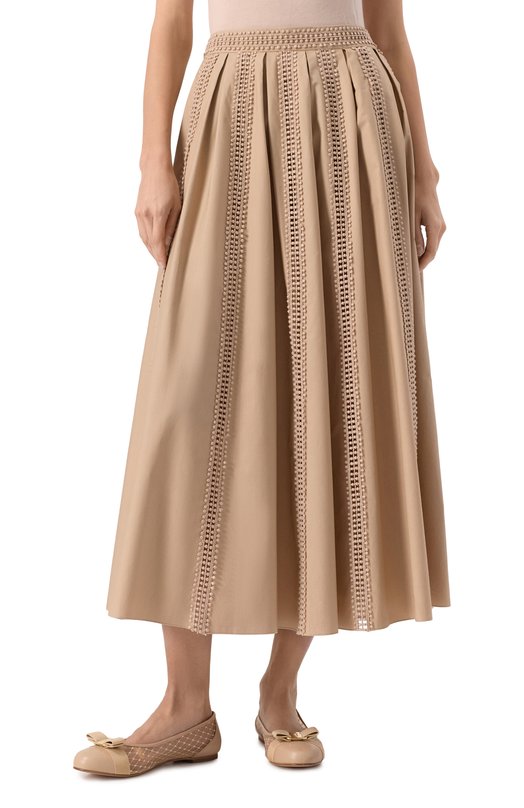 Хлопковая юбка Elie Saab SK139NS25/P0009 Бежевый  SK139NS25/P0009 Фото 3