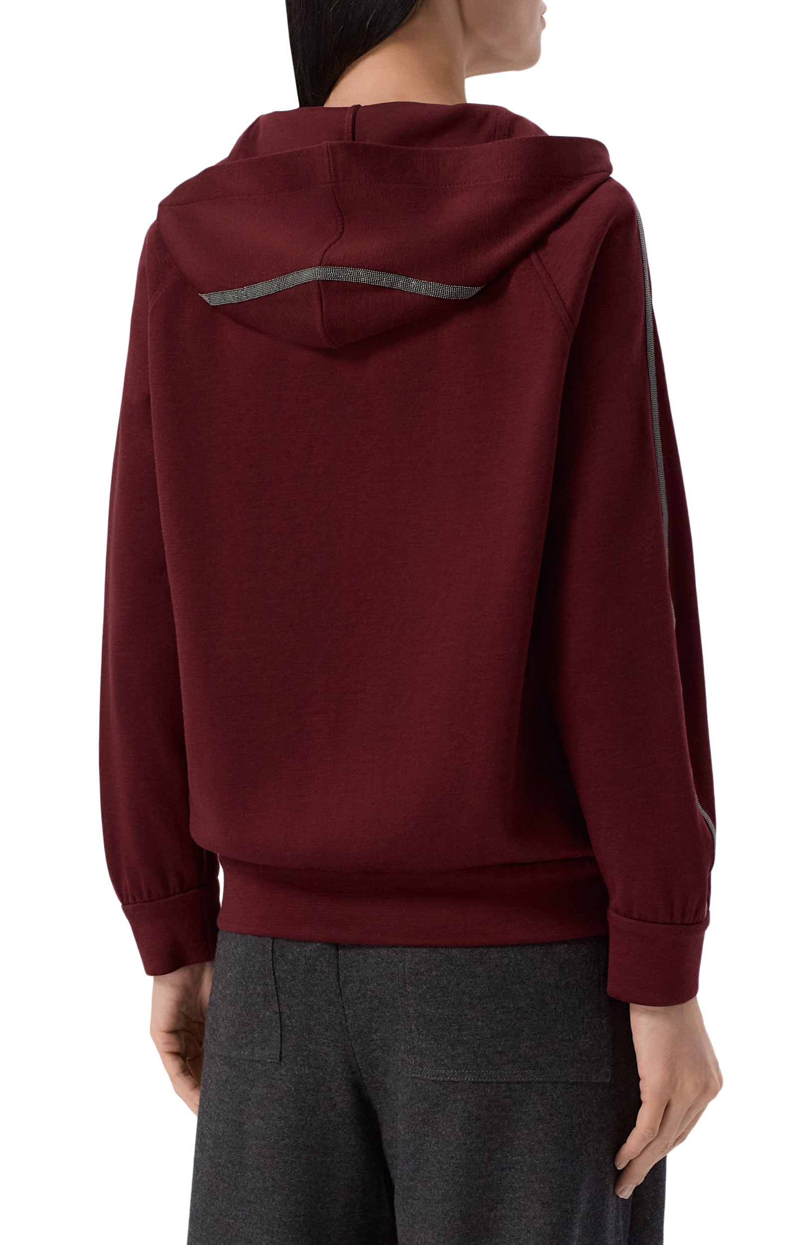 Толстовка из хлопка и шелка BRUNELLO CUCINELLI бордового цвета по цене 228000 руб., арт. MD828SM606, фото 4 Толстовка из хлопка и шелка BRUNELLO CUCINELLI, арт. MD828SM606, фото 4
