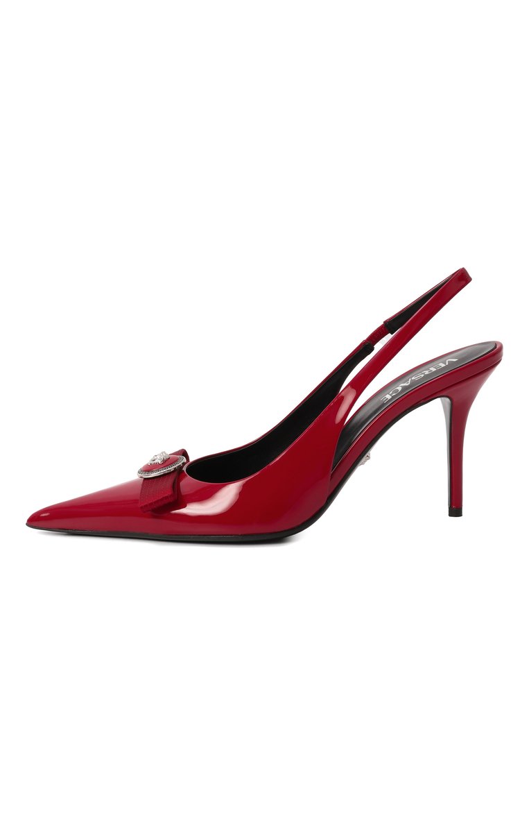Женские лакированные туфли gianni ribbon 85 VERSACE красного цвета, арт. 1013717/1A08983 | Фото 4 (Материал внутренний: Натуральная кожа; Драгоценные камни: Проставлено; Каблук высота: Высокий; Материал сплава: Проставлено; Материал внешний: Натуральная кожа; Подошва: Плоская; Женское Кросс-КТ: Слингбэки; Каблук тип: Шпилька)