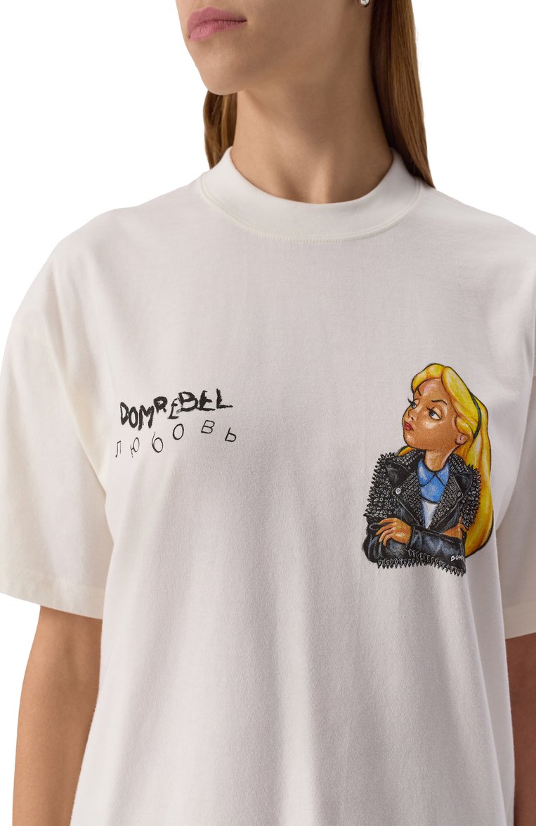 Женская хлопковая футболка DOMREBEL белого цвета, арт. B0RED/T-SHIRT | Фото 5 (Рукава: Короткие; Длина (для топов): Стандартные; Материал внешний: Хлопок; Принт: С принтом; Стили: Кэжуэл; Женское Кросс-КТ: Футболка-одежда)