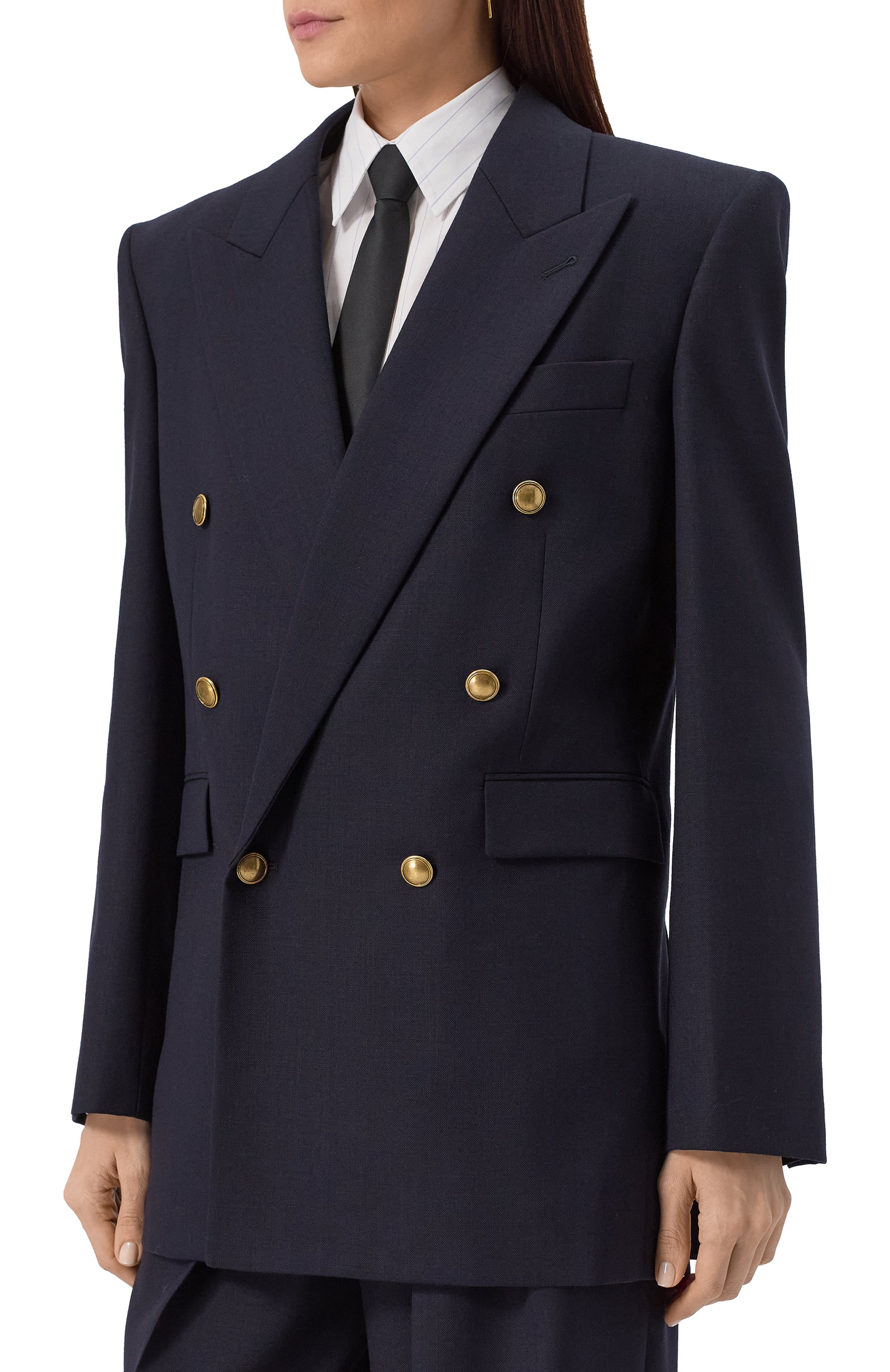 Шерстяной жакет SAINT LAURENT темно-синего цвета по цене 399000 руб., арт. 823616/Y5K32, фото 3 Шерстяной жакет SAINT LAURENT, арт. 823616/Y5K32, фото 3