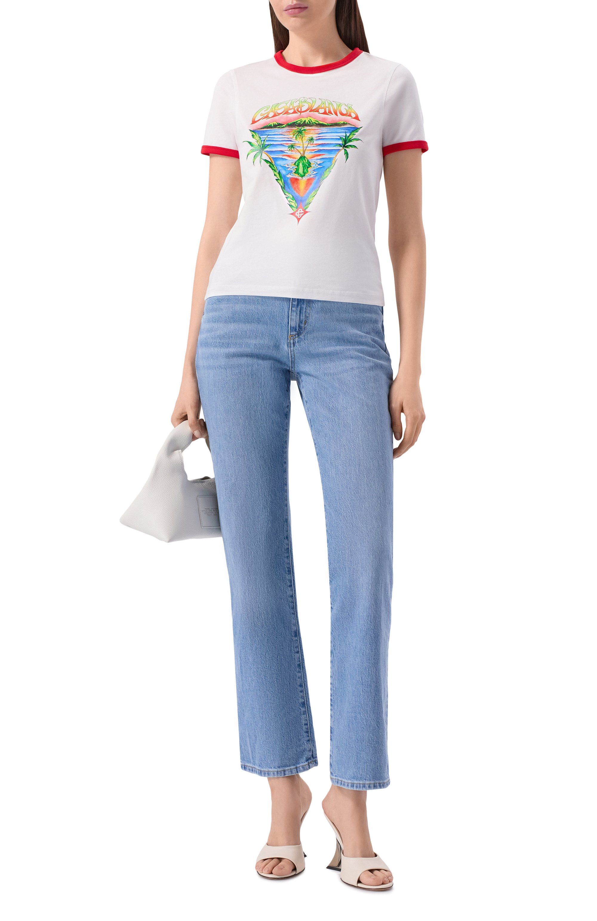 Хлопковая футболка CASABLANCA белого цвета по цене 32800 руб., арт. W-SP26-JTS-049-02-EX-BC, фото 2 Хлопковая футболка CASABLANCA, арт. W-SP26-JTS-049-02-EX-BC, фото 2