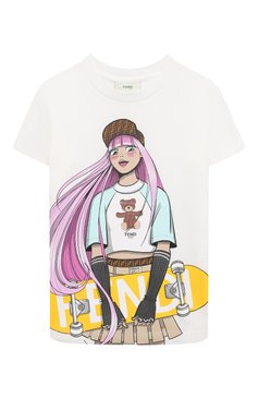 Детская хлопковая футболка FENDI разноцветного цвета, арт. JFI346/7AJ/3-6 | Фото 1 (Материал внешний: Хлопок; Драгоценные камни: Проставлено; Рукава: Короткие; Материал сплава: Проставлено; Девочки Кросс-КТ: футболка-одежда; Ростовка одежда: 5 лет | 110 см, 6 лет | 116 см, 4 года | 104 см)