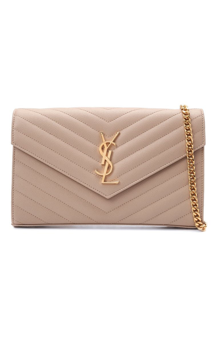Женская сумка monogram envelope SAINT LAURENT темно-бежевого цвета, арт. 377828/B0W01 | Фото 6 (Материал: Натуральная кожа; Размер: small; Сумки-технические: Сумки через плечо; Ремень/цепочка: С цепочкой, На ремешке; Женское Кросс-КТ: Вечерняя сумка; Автоматизация ТО: Проставлено; Автоматизация состава: Проставлено)