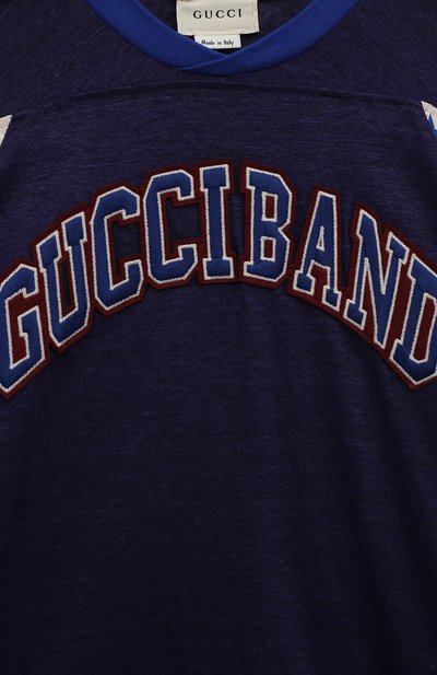 Льняная футболка GUCCI синего цвета по цене 39950 руб., арт. 591460 XJB3Y, фото 3 Льняная футболка GUCCI, арт. 591460 XJB3Y, фото 3
