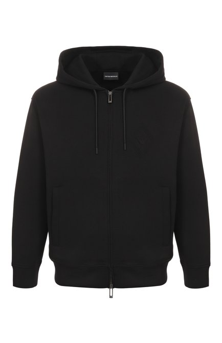 Мужской хлопковая толстовка EMPORIO ARMANI черного цвета, арт. EM001122/AF10013 | Фото 1 (Рукава: Длинные; Автоматизация состава: Проставлено; Материал внешний: Хлопок; Длина (для топов): Стандартные; Автоматизация ТО: Проставлено)