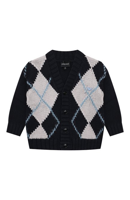 Детский кардиган EMPORIO ARMANI темно-синего цвета, арт. 6D4M56/4M01Z | Фото 1 (Материал сплава: Проставлено; Рукава: Длинные; Драгоценные камни: Проставлено; Материал внешний: Хлопок, Синтетический материал)
