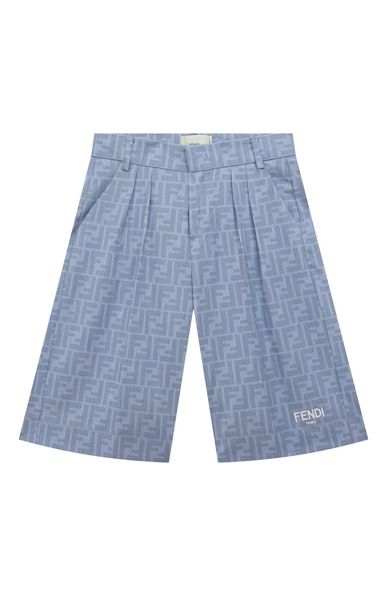 Детские хлопковые шорты FENDI голубого цвета, арт. JMF433/AMIX/8A-12+ | Фото 1 (Материал внешний: Хлопок; Нос: Не проставлено; Случай: Повсе�дневный; Ростовка одежда: 10 - 11 лет | 140 - 146см, 12 лет | 152 см, 13 - 15 лет | 158 см, 9 лет | 134 см)