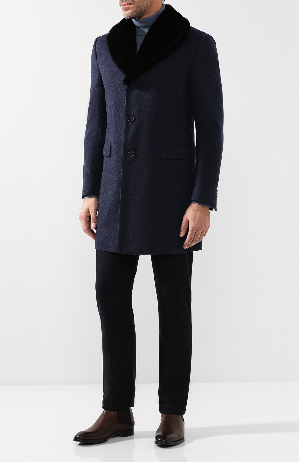 Кашемировое пальто с меховой отделкой воротника CORNELIANI, арт. 821403-8812638/00I1, фото 2