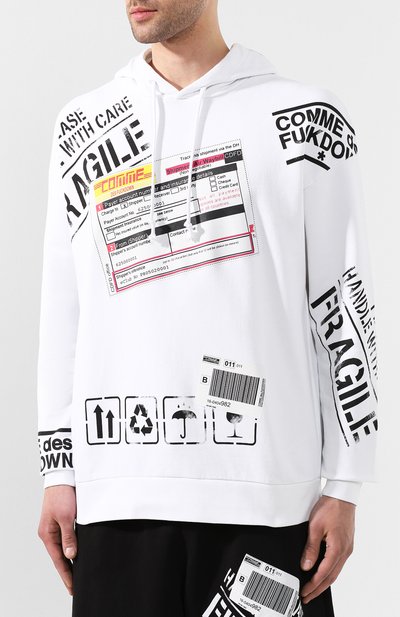 Хлопковое худи COMME DES FUCKDOWN белого цвета по цене 14000 руб., арт. CDFU399, фото 3 Хлопковое худи COMME DES FUCKDOWN, арт. CDFU399, фото 3