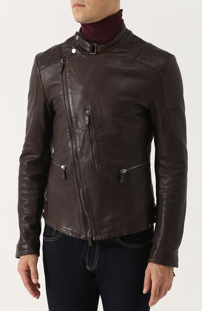 Кожаная куртка с косой молнией и воротником-стойкой GIORGIO ARMANI, арт. ZSR06P/ZSP08, фото 3