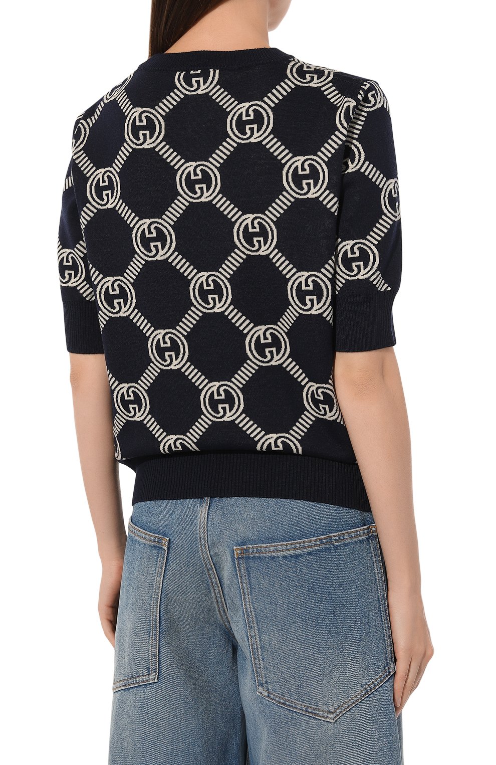 Шерстяной пуловер GUCCI синего цвета по цене 199500 руб., арт. 692702/XKCB2, фото 4 Шерстяной пуловер GUCCI, арт. 692702/XKCB2, фото 4