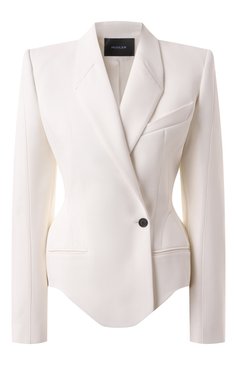 Женский жакет из вискозы и шерсти MUGLER белого цвета, арт. 25P1VE0390196 | Фото 1 (Рукава: Длинные; Длина (для топов): Стандартные; Материал внешний: Вискоза; Кросс-КТ: костюм; 1-2-бортные: Однобортные; Женское Кросс-КТ: Жакет-одежда; Стили: Кэжуэл)