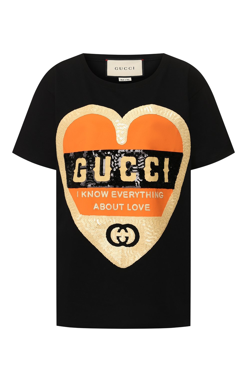Хлопковая футболка GUCCI черного цвета по цене 49050 руб., арт. 492347/XJB72, фото 1 Хлопковая футболка GUCCI, арт. 492347/XJB72, фото 1