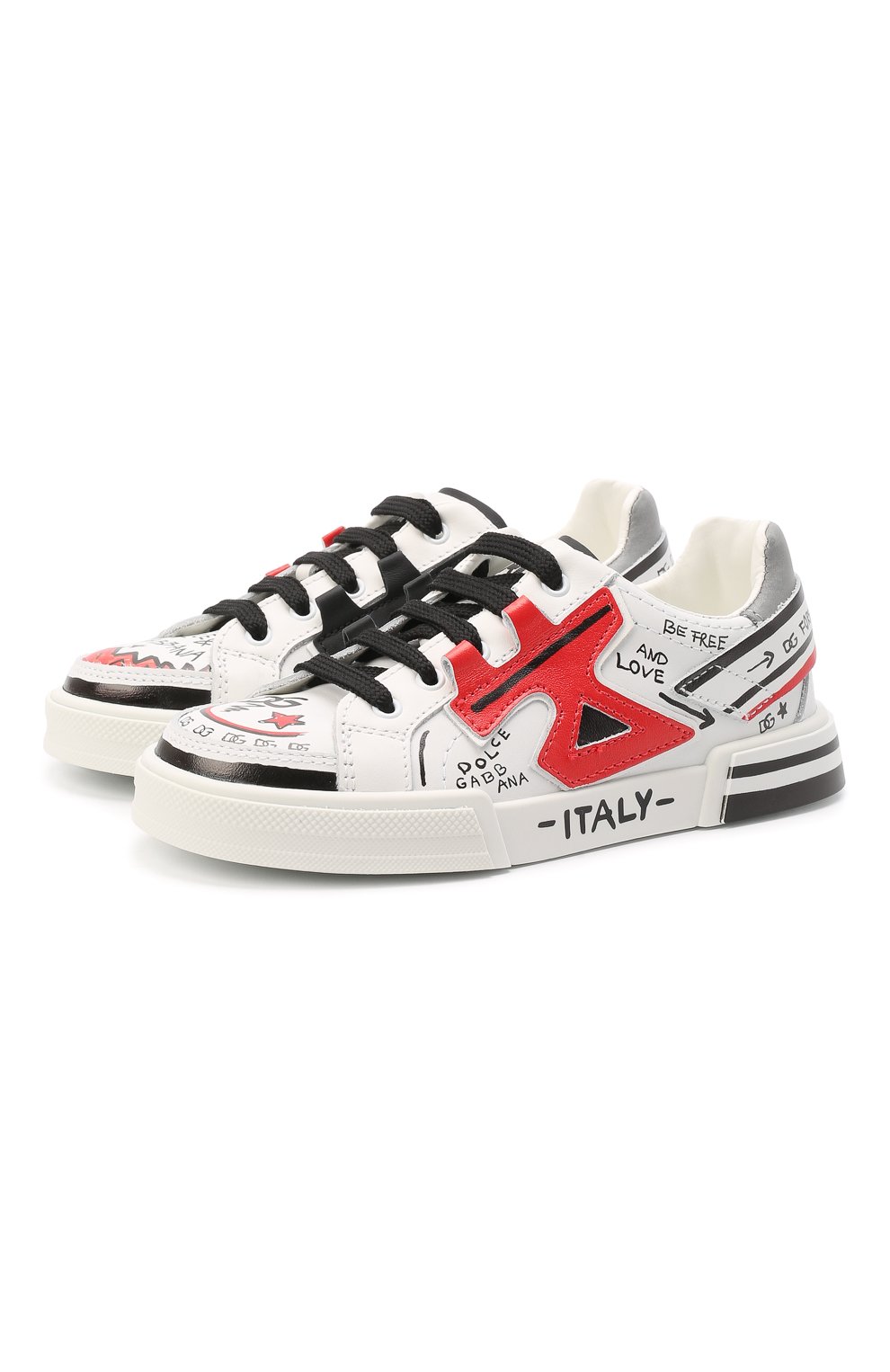 Кожаные кеды DOLCE & GABBANA черно-белого цвета по цене 41200 руб., арт. DA5051/AY205/24-28, фото 1 Кожаные кеды DOLCE & GABBANA, арт. DA5051/AY205/24-28, фото 1