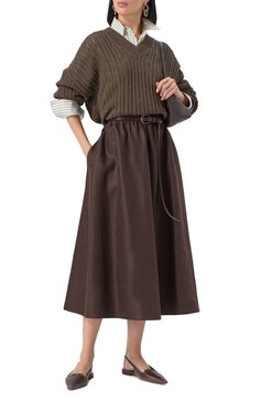 Женская льняная юбка BRUNELLO CUCINELLI коричневого цвета, арт. ML142G3767 | Фото 2 (Длина Ж (юбки, платья, шорты): Миди; Материал внешний: Лен; Стили: Кэжуэл)