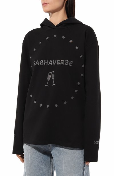 Хлопковое худи SASHAVERSE черного цвета по цене 27000 руб., арт. SW001S/NY/CO/900/NY24, фото 3 Хлопковое худи SASHAVERSE, арт. SW001S/NY/CO/900/NY24, фото 3