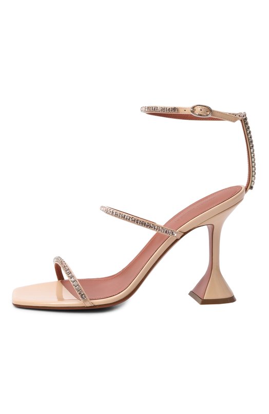 Кожаные босоножки Gilda 95 Amina Muaddi GILDA SANDAL 95/PATENT Бежевый  GILDA SANDAL 95/PATENT Фото 4