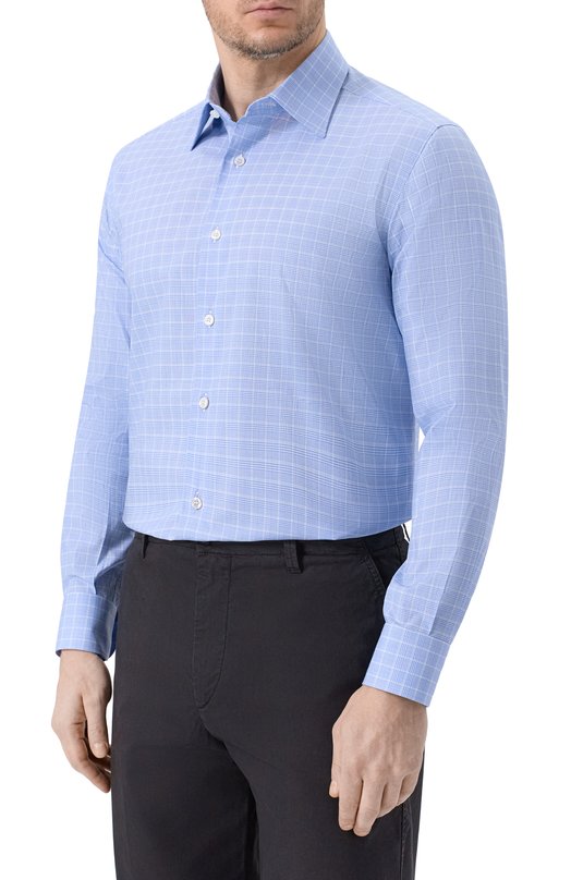 Хлопковая сорочка Brioni RCB40L/0D03T Голубой  RCB40L/0D03T Фото 3