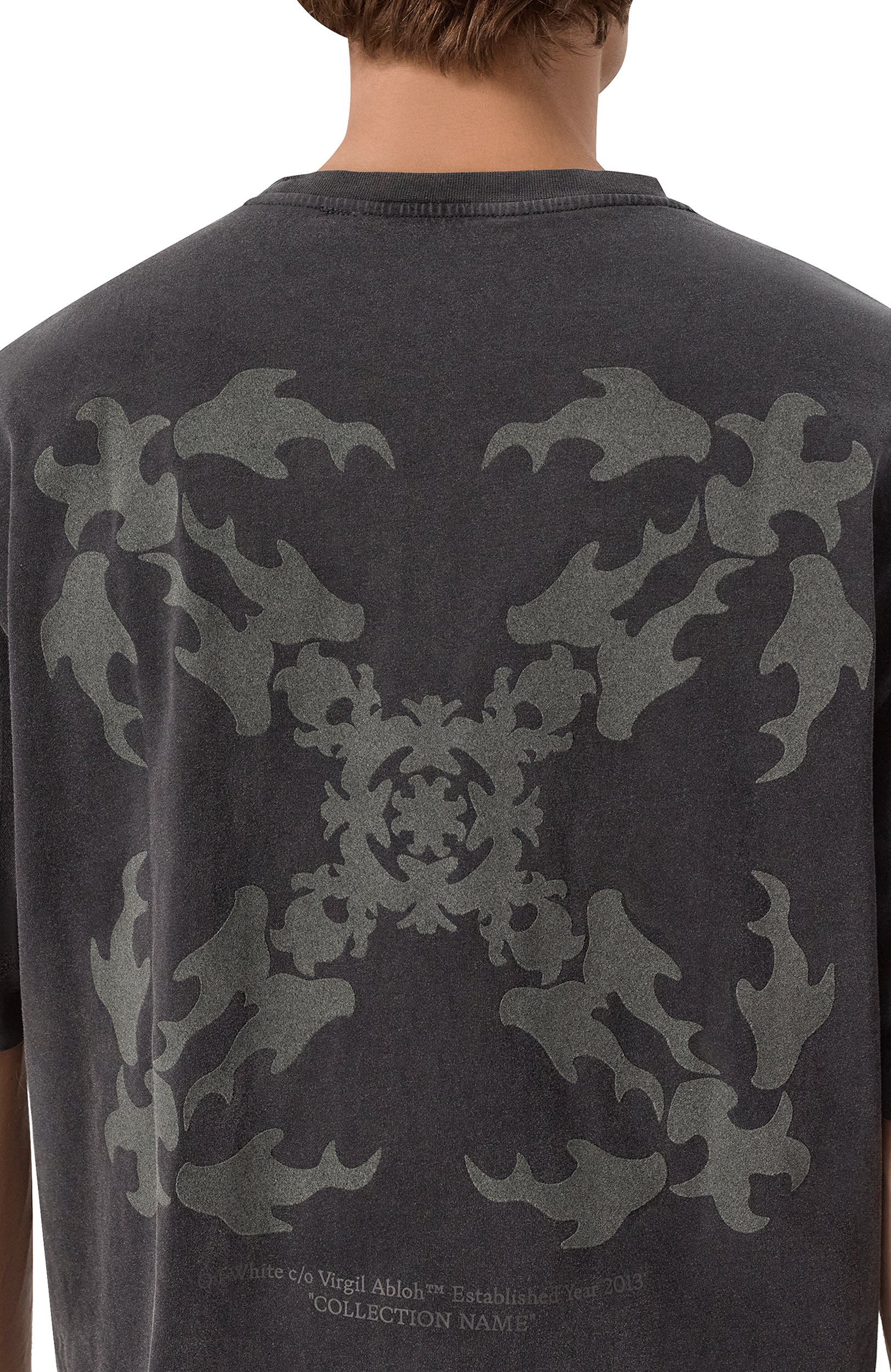 Хлопковая футболка OFF-WHITE темно-серого цвета по цене 51300 руб., арт. 0MAA120F26JER00W0, фото 5 Хлопковая футболка OFF-WHITE, арт. 0MAA120F26JER00W0, фото 5