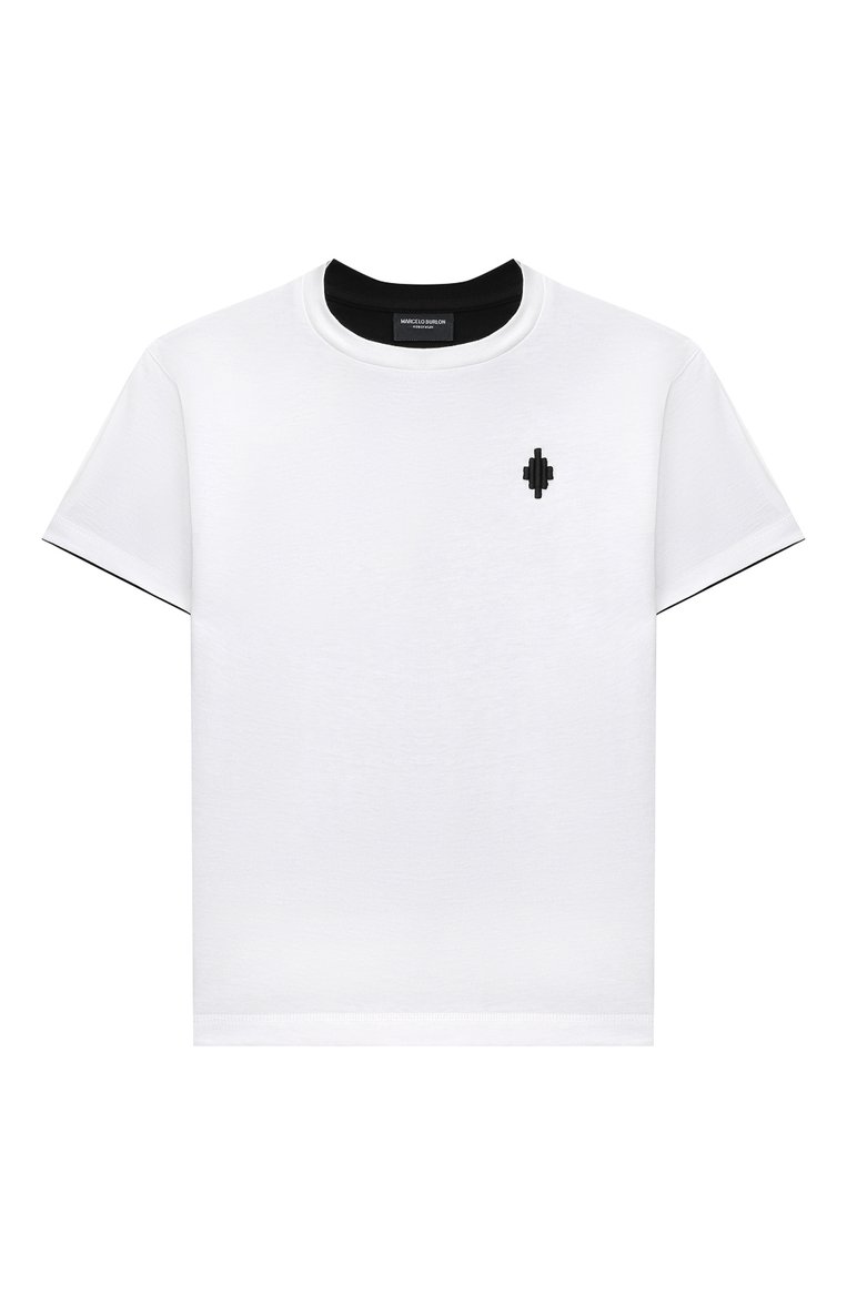 Детская хлопковая футболка MARCELO BURLON KIDS OF MILAN белого цвета, арт. 21E/B/MB/1119/0010/2-6Y | Фото 1 (Материал внешний: Хлопок; Рукава: Короткие; Региональные ограничения белый список (Axapta Mercury): RU, Не проставлено; Мальчики Кросс-КТ: Футболка-одежда; Материал сплава: Проставлено; Драгоценные камни: Проставлено; Ростовка одежда: 6 лет | 116 см)