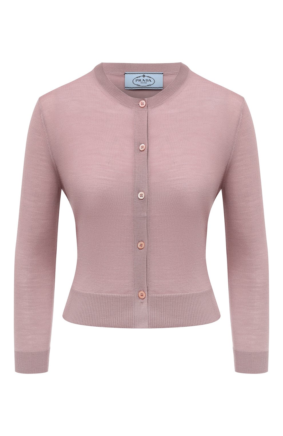 Шерстяной кардиган PRADA светло-розового цвета по цене 110000 руб., арт. P25H46-J2N-F0236-201, фото 1 Шерстяной кардиган PRADA, арт. P25H46-J2N-F0236-201, фото 1