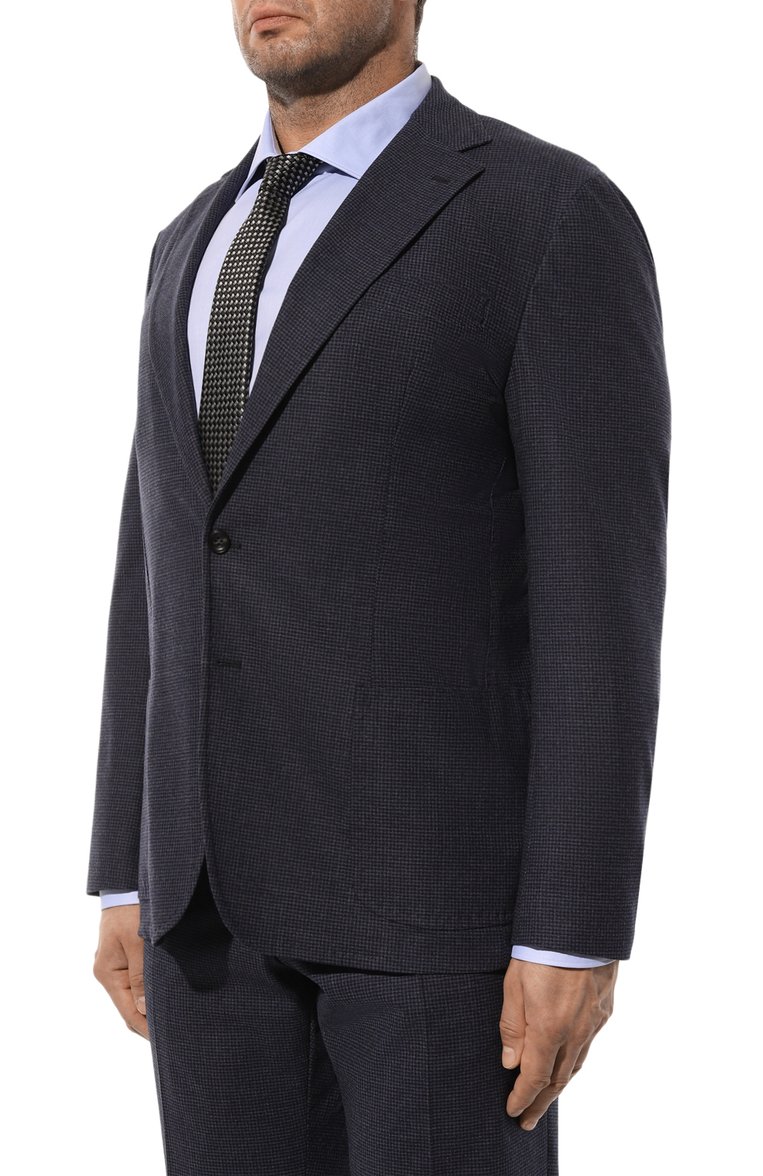 Мужской шерстяной костюм SARTORIO темно-синего цвета, арт. SG2200_SPN2/S0670702/62-68 | Фото 2 (Рукава: Длинные; Материал подклада: Купро; Материал внешний: Шерсть; Стили: Классический; Костюмы М: Однобортный; Big sizes: Big Sizes)