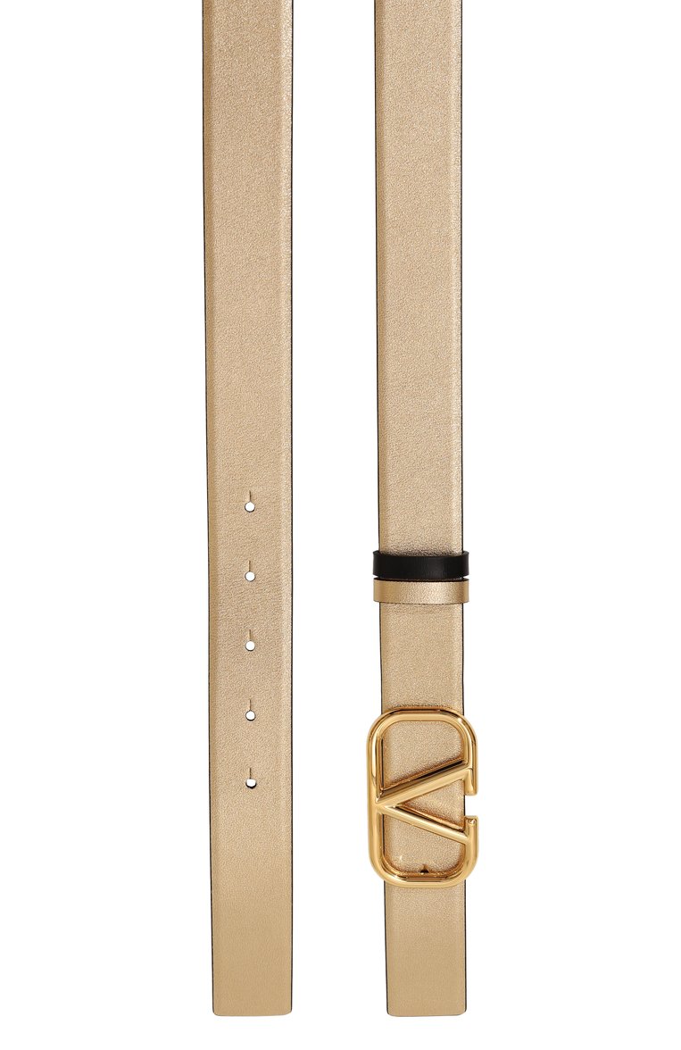Женский двусторонний ремень vlogo signature VALENTINO золотого цвета, арт. 5W2T0T15/ZTP | Фото 4 (Материал: Натуральная кожа; Нос: Не проставлено; Кросс-КТ: Тонкие)