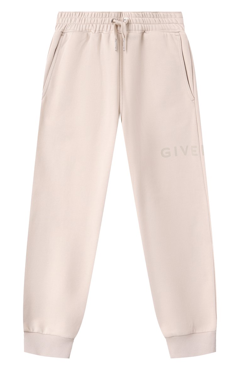 Детские хлопковые джоггеры GIVENCHY кремвого цвета, арт. H30690 | Фото 1 (Нос: Не проставлено; Материал подклада: Хлопок; Материал сплава: Проставлено; Девочки Кросс-КТ: Брюки-спорт, Джоггеры-одежда; Материал внешний: Хлопок; Ростовка одежда: 5 лет | 110 см, 9 лет | 134 см, 12 лет | 152 см, 13 - 15 лет | 158 см, 7 лет | 122 см)