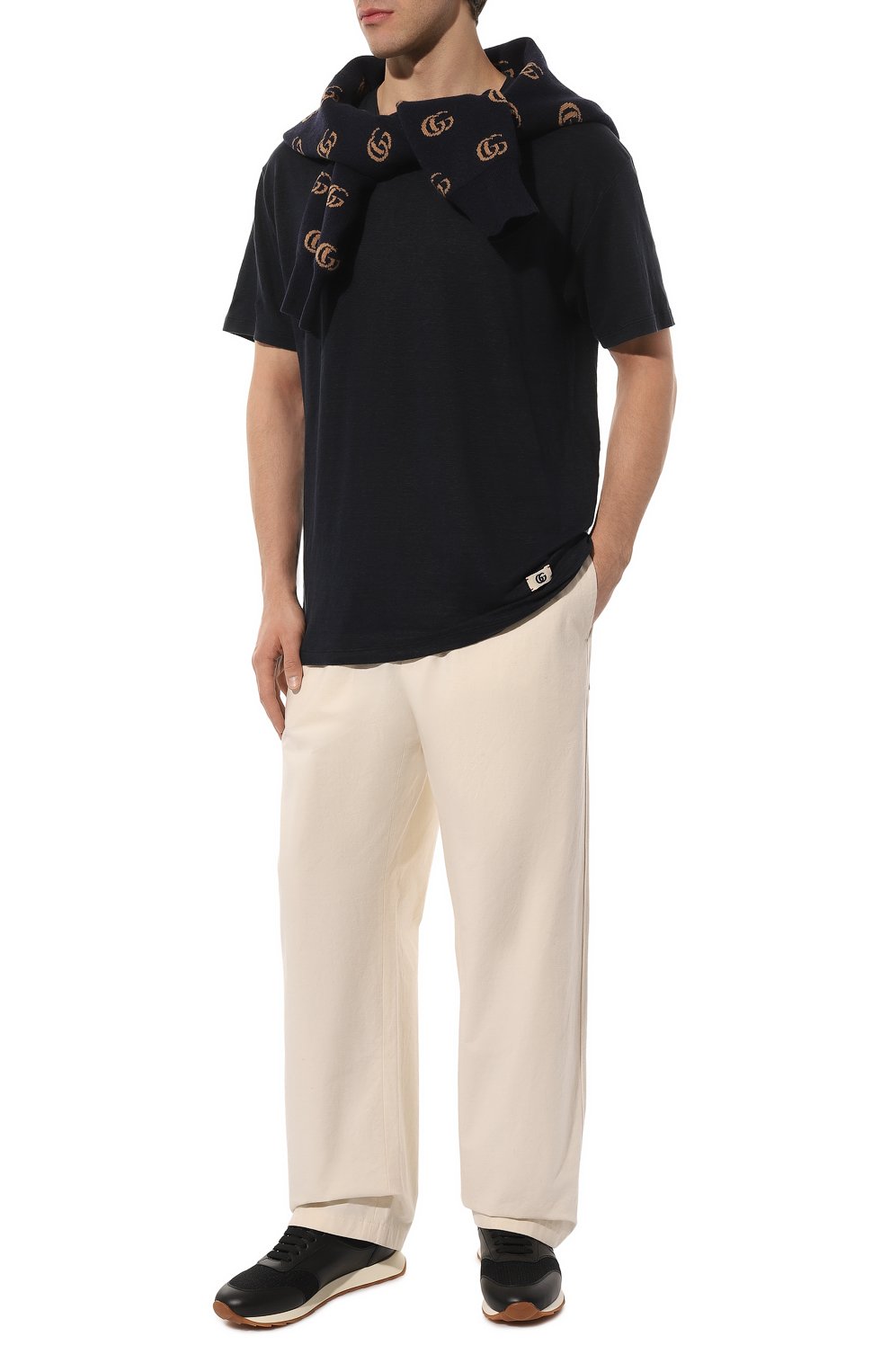 Льняная футболка GUCCI темно-синего цвета по цене 69120 руб., арт. 650083 XJC6N, фото 2 Льняная футболка GUCCI, арт. 650083 XJC6N, фото 2