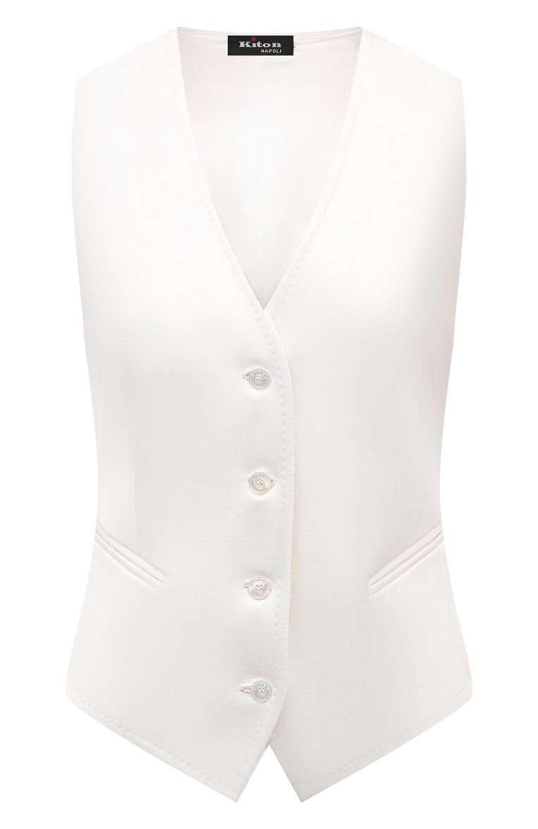 Женский жилет из шерсти и вискозы KITON белого цвета, арт. D47456K0957C | Фото 1 (Материал внешний: Вискоза, Шерсть; Длина (верхняя одежда): Короткие; Стили: Классический; Женское Кросс-КТ: Жилет-одежда; Автоматизация состава: Проставлено; Автоматизация ТО: Проставлено)