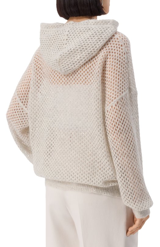 Худи из шерсти и хлопка Brunello Cucinelli MPS732409P Серый  MPS732409P Фото 4