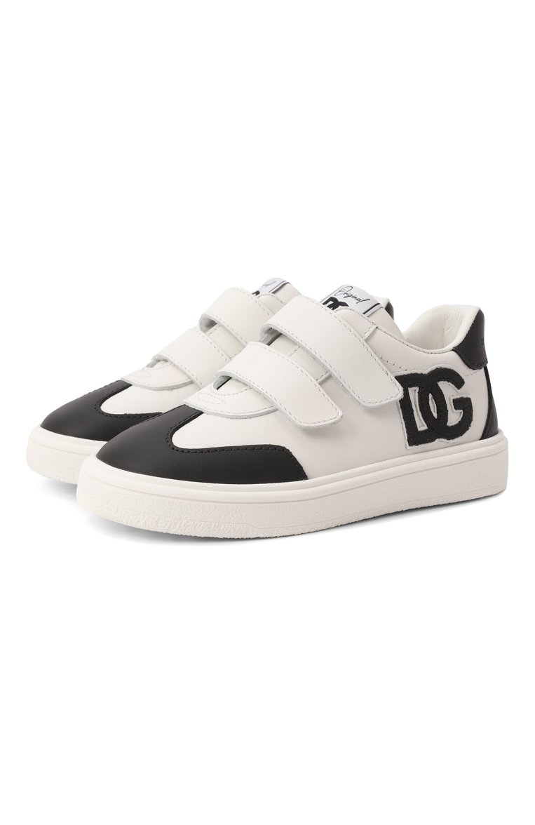 Детские кожаные кеды dg original DOLCE & GABBANA черно-белого цвета, арт. DN0205/A1048 | Фото 1 (Материал внутренний: Натуральная кожа; Материал внешний: Натуральная кожа; Нос: Не проставлено; Кросс-КТ: велькро; Мальчики Кросс-КТ: Обувь-низкие; Автоматизация состава: Проставлено)