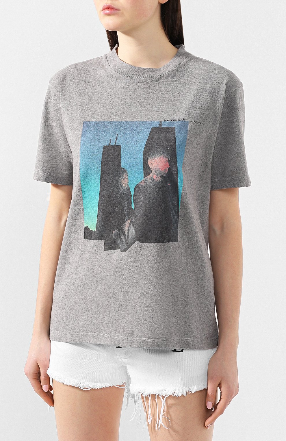 Хлопковая футболка OFF-WHITE серого цвета по цене 22300 руб., арт. 0WAA049S19D960810788, фото 3 Хлопковая футболка OFF-WHITE, арт. 0WAA049S19D960810788, фото 3