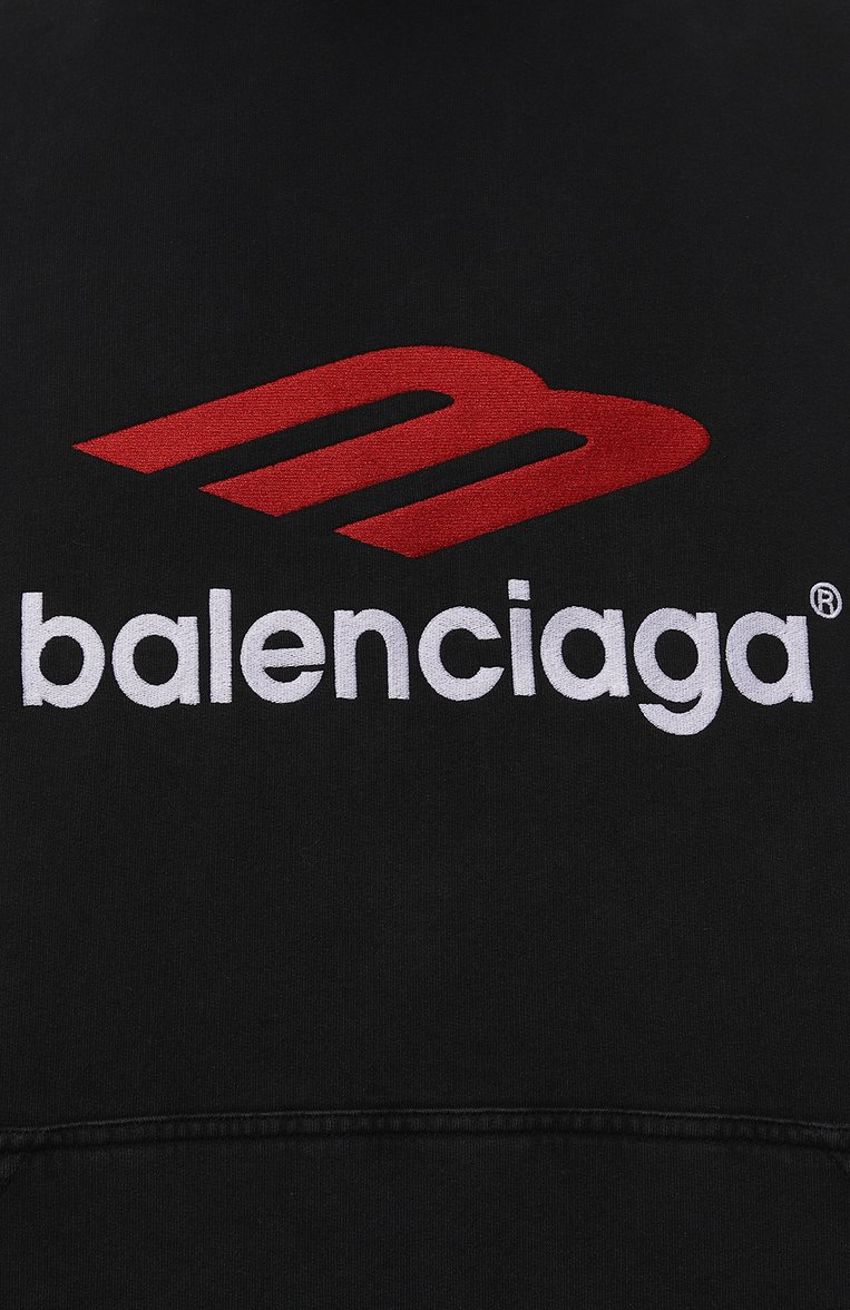 Мужской хлопковое худи BALENCIAGA черного цвета, арт. 739024/TPVD8 | Фото 5 (Материал внешний: Хлопок; Рукава: Длинные; Длина (для топов): Стандартные; Принт: С принтом; Стили: Кэжуэл; Мужское Кросс-КТ: Худи-одежда)