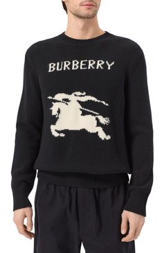 Мужской свитер из шерсти и кашемира BURBERRY черного цвета, арт. 8101952 | Фото 3 (Рукава: Длинные; Драгоценные камни: Проставлено; Материал сплава: Проставлено; Материал внешний: Шерсть; Длина (для топов): Стандартные; Мужское Кросс-КТ: Свитер-одежда; Принт: С принтом; Стили: Кэжуэл)