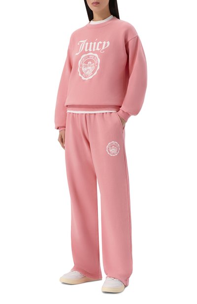 Женские хлопковые брюки sporty & rich x juicy couture SPORTY AND RICH, арт. PA085716692PI07/JUICY EMBLEM WIDE SWEATPANT