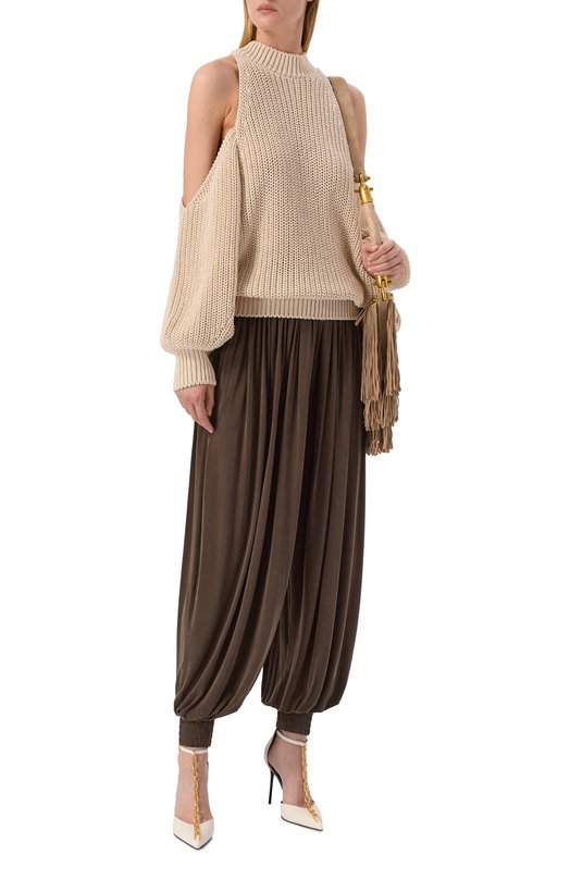 Хлопковый свитер Balmain GF0KE055/KJ69 Бежевый  GF0KE055/KJ69 Фото 2