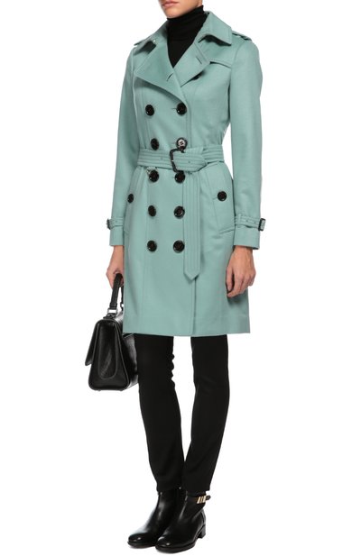 Пальто с поясом BURBERRY светло-зеленого цвета по цене 311000 руб., арт. 3991825, фото 4 Пальто с поясом BURBERRY, арт. 3991825, фото 4